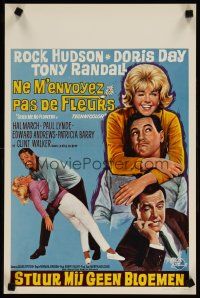 5z217 SEND ME NO FLOWERS Belgian '64 great art of Rock Hudson, Doris Day & Tony Randall!