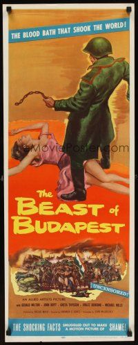 5z447 BEAST OF BUDAPEST insert '58 wild artwork of Russian soldier standing over sexy woman!
