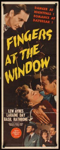 5z519 FINGERS AT THE WINDOW insert '42 Lew Ayres & Laraine Day, Basil Rathbone!