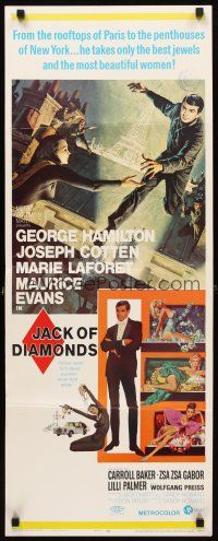 5z565 JACK OF DIAMONDS insert '67 cool art of jewel thief George Hamilton & beautiful women!