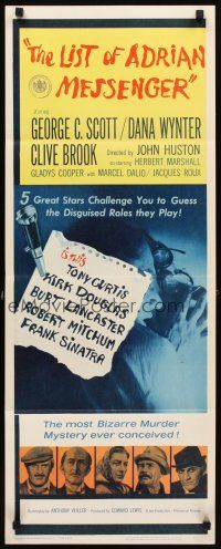 5z584 LIST OF ADRIAN MESSENGER insert '63 John Huston directs five heavily disguised great stars!