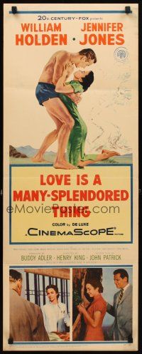 5z590 LOVE IS A MANY-SPLENDORED THING insert '55 romantic art of William Holden & Jennifer Jones!