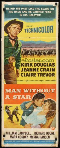 5z597 MAN WITHOUT A STAR insert '55 art of cowboy Kirk Douglas pointing gun, Jeanne Crain