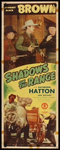 5z698 SHADOWS ON THE RANGE insert '46 great image of cowboy Johnny Mack Brown w/horse!