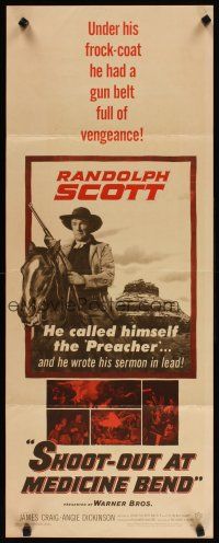 5z701 SHOOT-OUT AT MEDICINE BEND insert '57 Preacher Randolph Scott wrote his sermon in lead!