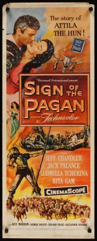 5z703 SIGN OF THE PAGAN insert '54 Jack Palance as Attila the Hun, Jeff Chandler, Tcherina