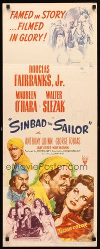 5z705 SINBAD THE SAILOR insert '46 artwork of Douglas Fairbanks Jr. & sexy Maureen O'Hara!
