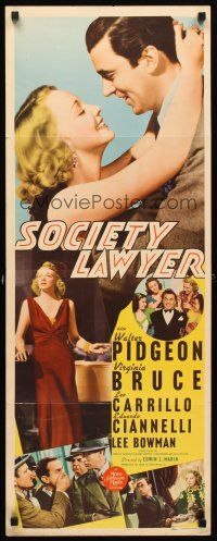 5z712 SOCIETY LAWYER insert '39 romantic c/u of Walter Pidgeon & Virginia Bruce, cool artwork!