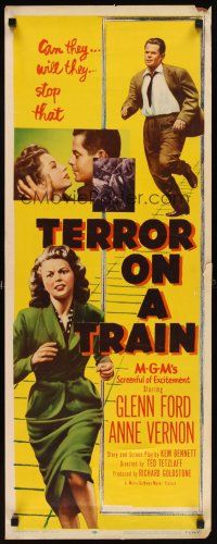 5z765 TIME BOMB insert '53 Terror on a Train, art of Glenn Ford & Anne Vernon in explosive action!