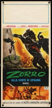 5z424 ZORRO IN THE COURT OF SPAIN Italian locandina '62 art of masked hero on rearing horse!