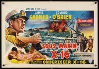 6a059 UP PERISCOPE Belgian '59 James Garner, Edmond O'Brien, sexy Andra Martin, WWII action art!