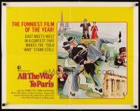 6a236 ALL THE WAY TO PARIS int'l 1/2sh R74 Jamie Uys screwball comedy, wacky artwork of France!