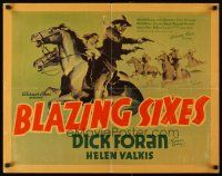 6a268 BLAZING SIXES style B 1/2sh '37 art of cowboy Dick Foran with two pistols & Helen Valkis!