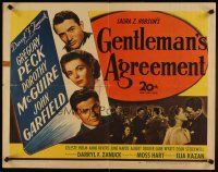 6a359 GENTLEMAN'S AGREEMENT 1/2sh '47 Elia Kazan, Gregory Peck, Dorothy McGuire, John Garfield!