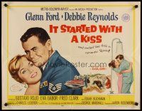 6a410 IT STARTED WITH A KISS style A 1/2sh '59 Glenn Ford & Debbie Reynolds kiss in shower in Spain!