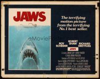 6a415 JAWS 1/2sh '75 art of Steven Spielberg's classic man-eating shark attacking sexy swimmer!