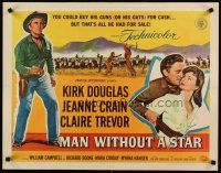 6a448 MAN WITHOUT A STAR style B 1/2sh '55 art of cowboy Kirk Douglas pointing gun, Jeanne Crain