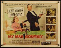 6a471 MY MAN GODFREY style A 1/2sh '57 close up artwork of June Allyson & butler David Niven!