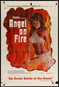 6c061 ANGEL ON FIRE 1sh '74 Roberta Findlay, sexy art of flaming near-naked Darby Lloyd Rains!