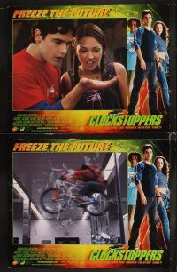 6d198 CLOCKSTOPPERS 8 LCs '01 Jesse Bradford, directed by Jonathan Frakes, freeze the future!