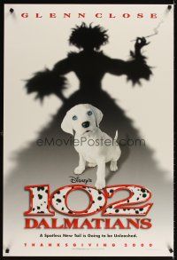 6g004 102 DALMATIANS teaser DS 1sh '00 Walt Disney, shadow of wicked Glenn Close & cute puppy!