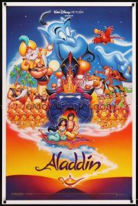 6g030 ALADDIN DS 1sh '92 classic Walt Disney Arabian fantasy cartoon, great cast montage!