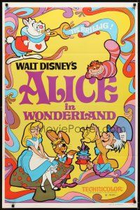 6g034 ALICE IN WONDERLAND 1sh R81 Walt Disney Lewis Carroll classic, cool psychedelic art!