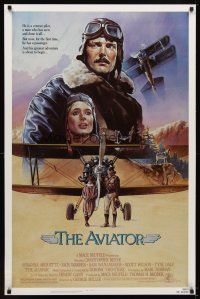 6g065 AVIATOR 1sh '85 art of airplane pilot Christopher Reeve & Rosanna Arquette by Manchess!