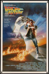 6g071 BACK TO THE FUTURE 1sh '85 Robert Zemeckis, art of Michael J. Fox & Delorean by Drew!