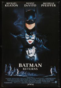 6g089 BATMAN RETURNS advance 1sh '92 cool image of Michael Keaton, Danny DeVito, Michelle Pfeiffer!