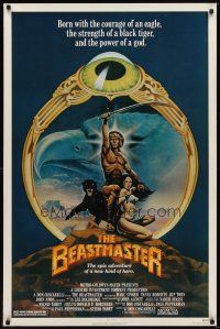 6g094 BEASTMASTER 1sh '82 cool fantasy art of barechested Marc Singer & sexy Tanya Roberts!