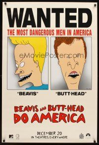 6g098 BEAVIS & BUTT-HEAD DO AMERICA teaser 1sh '96 Mike Judge, most dangerous men in America!