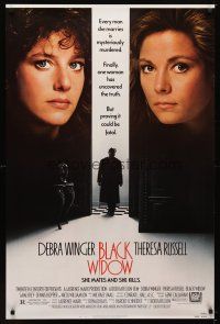 6g115 BLACK WIDOW 1sh '87 headshots of Debra Winger & Theresa Russell!