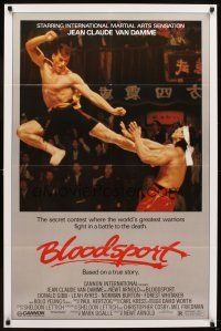 6g122 BLOODSPORT 1sh '88 cool image of Jean Claude Van Damme kicking Bolo Yeung, martial arts!