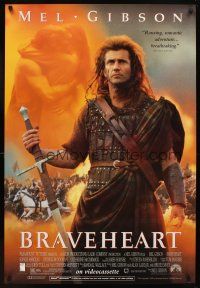 6g136 BRAVEHEART video 1sh '95 cool image of Mel Gibson as William Wallace!
