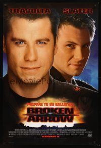 6g143 BROKEN ARROW style B advance 1sh '96 John Travolta, Christian Slater, directed by John Woo!