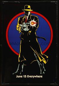 6g241 DICK TRACY June 15 teaser DS 1sh '90 art of detective Warren Beatty firing tommy gun!