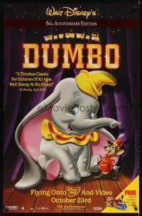 6g257 DUMBO foil video 1sh R01 colorful art from Walt Disney circus elephant classic!