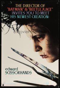 6g265 EDWARD SCISSORHANDS 1sh '90 Tim Burton classic, best close up of scarred Johnny Depp!