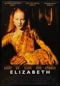 6g268 ELIZABETH black style English 1sh '98 close up image of Cate Blanchett as England's queen!