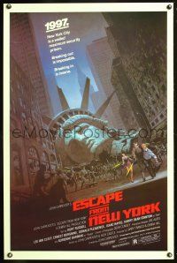 6g283 ESCAPE FROM NEW YORK 1sh '81 John Carpenter, art of decapitated Lady Liberty by Barry E. Jackson!