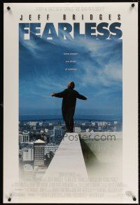 6g296 FEARLESS DS 1sh '93 Peter Weir directed, Jeff Bridges standing on edge of building rooftop!