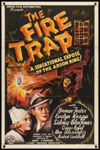 6g304 FIRE TRAP 1sh '35 cool artwork of a sensational expose of the arson ring!