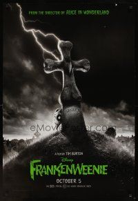 6g323 FRANKENWEENIE teaser DS 1sh '12 Tim Burton, horror image of wacky graveyard!
