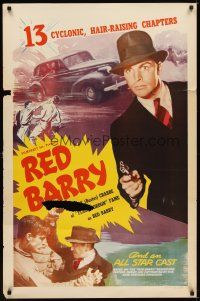 6g619 RED BARRY 1sh R48 cool image of detective Buster Crabbe with gun, Universal serial!