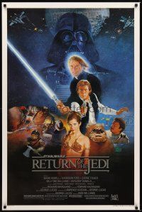 6g632 RETURN OF THE JEDI style B 1sh '83 George Lucas classic, Sano art of Hamill, Ford & Fisher!