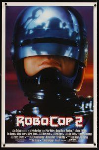 6g641 ROBOCOP 2 int'l 1sh '90 great close up of cyborg policeman Peter Weller, sci-fi sequel!