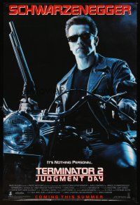 6g728 TERMINATOR 2 advance DS 1sh '91 James Cameron, Arnold Schwarzenegger on motorcycle w/shotgun!