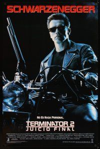 6g729 TERMINATOR 2 Spanish/U.S. 1sh '91 James Cameron, Arnold Schwarzenegger on motorcycle w/shotgun!
