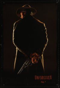 6g765 UNFORGIVEN dated teaser DS 1sh '92 classic image of gunslinger Clint Eastwood w/back turned!